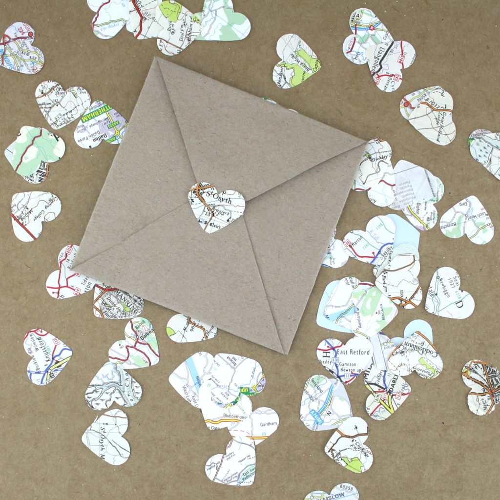 Vintage map confetti and diy envelope 