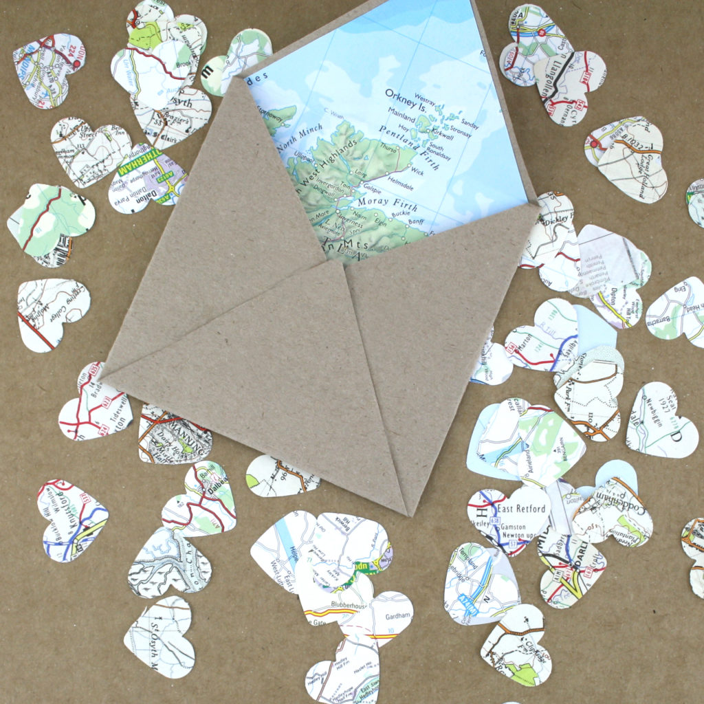 Make your own map lined envelope with matching confetti 