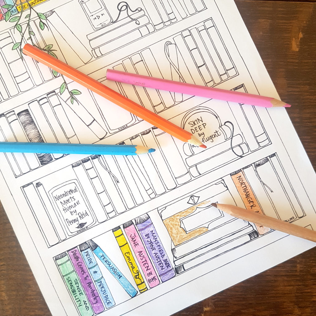 adult book themed colouring sheet boredom busters for teens and adults