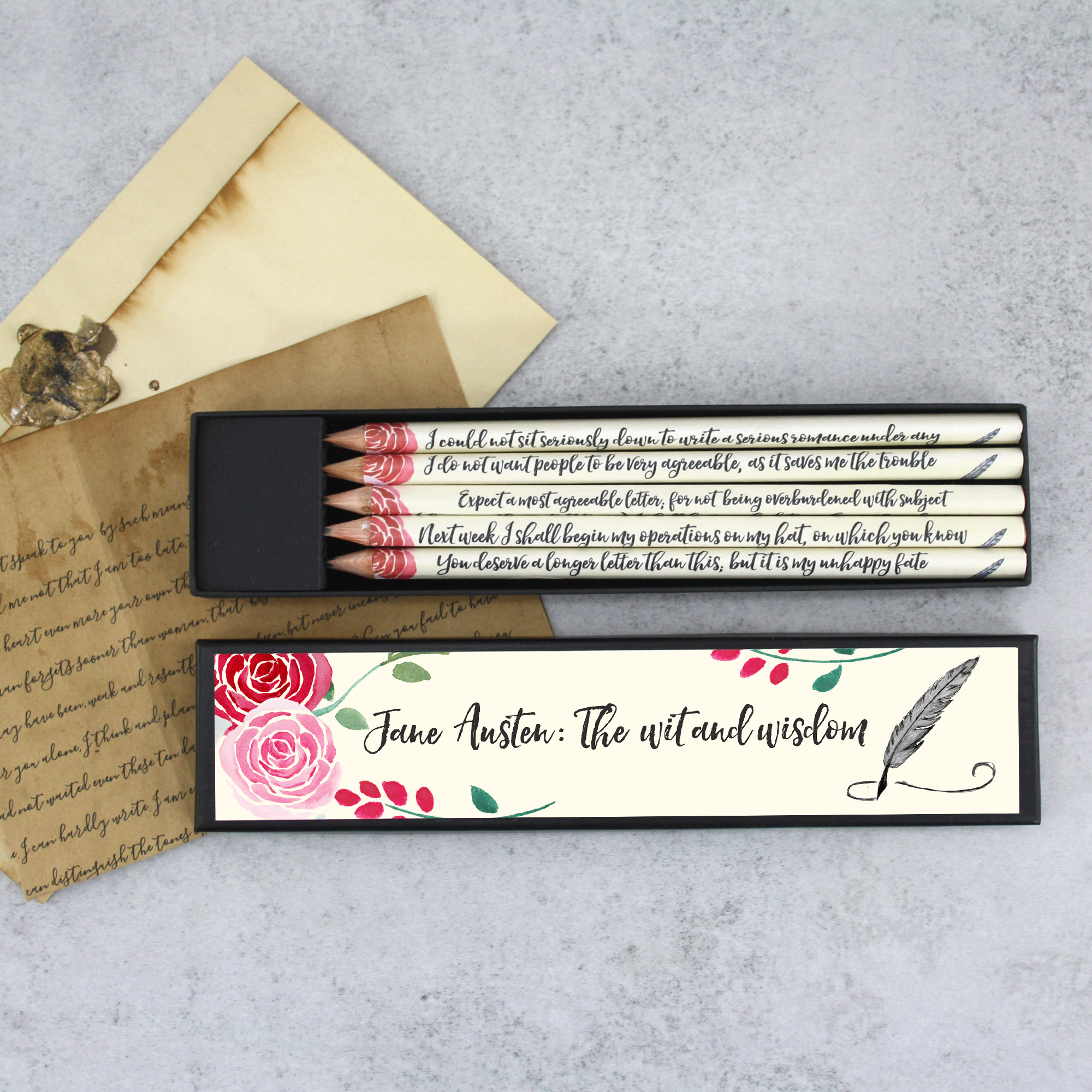 the wit and wisdom of jane austen pencil sets by six0six design